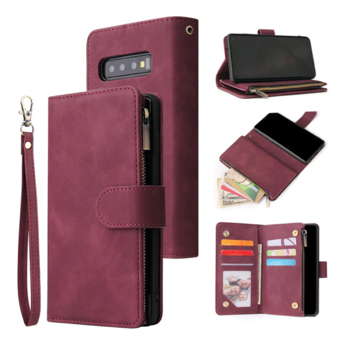 Samsung Galaxy Note 20 Ultra - Funda de cuero con tapa tipo billetera Funda billetera Café Rojo vino