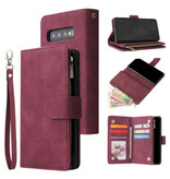 Stuff Certified® Samsung Galaxy S10 - Funda de cuero tipo billetera con tapa, funda, billetera, rojo vino