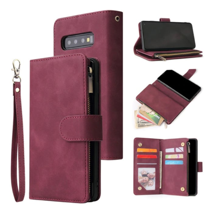 Stuff Certified® Samsung Galaxy S9 Plus - Custodia a portafoglio in pelle con copertina rigida Custodia a portafoglio in vino rosso