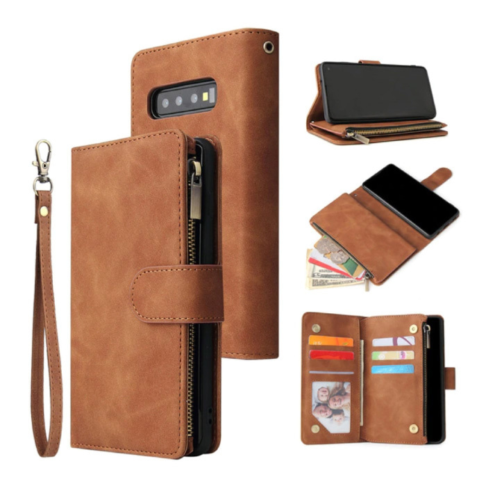 Samsung Galaxy S9 - Leather Wallet Flip Case Cover Case Wallet Brown