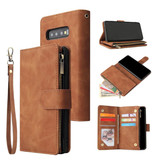 Stuff Certified® Samsung Galaxy S10 - Skórzany portfel z klapką Etui Wallet Brown