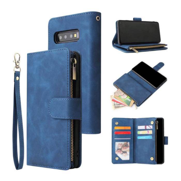 Samsung Galaxy S9 Plus - Etui portefeuille en cuir Flip Cover Wallet Bleu