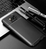 Auto Focus Xiaomi Poco X3 NFC Hoesje - Carbon Fiber Textuur Shockproof Case Rubber Cover Zwart