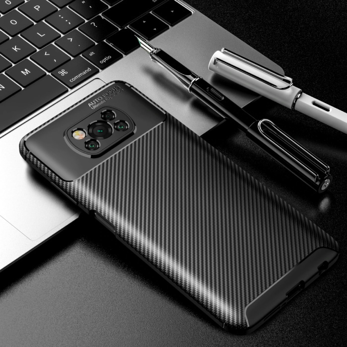 Funda Xiaomi Poco X3 NFC - Funda de goma con textura de fibra de carbono a prueba de golpes Funda de goma negra