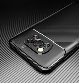 Auto Focus Xiaomi Poco X3 NFC Hoesje - Carbon Fiber Textuur Shockproof Case Rubber Cover Zwart