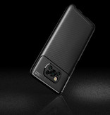 Auto Focus Funda Xiaomi Poco X3 NFC - Funda de goma con textura de fibra de carbono a prueba de golpes Funda de goma negra