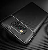 Auto Focus Funda Xiaomi Poco X3 Pro - Funda a prueba de golpes con textura de fibra de carbono Funda de goma negra