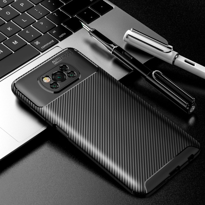 Xiaomi Redmi Note 10 Case - Carbon Fiber Texture Shockproof Case Rubber Cover Black
