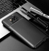 Auto Focus Xiaomi Poco M3 Hoesje - Carbon Fiber Textuur Shockproof Case Rubber Cover Zwart