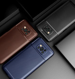 Auto Focus Xiaomi Poco M3 Case - Carbon Fiber Texture Shockproof Case Rubber Cover Black