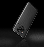 Auto Focus Xiaomi Poco M3 Case - Carbon Fiber Texture Stoßfeste Hülle Gummiabdeckung Schwarz