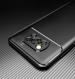 Auto Focus Xiaomi Mi 10T Pro Hülle - Carbon Fiber Texture Stoßfeste Hülle Gummiabdeckung Schwarz