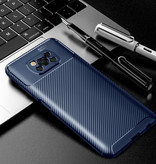 Auto Focus Xiaomi Poco M3 Case - Carbon Fiber Texture Stoßfeste Hülle Gummiabdeckung Blau