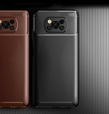 Auto Focus Xiaomi Redmi 9C Case - Carbon Fiber Texture Shockproof Case Rubber Cover Brown