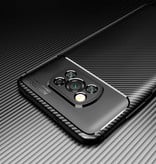 Auto Focus Xiaomi Redmi 9A Case - Carbon Fiber Texture Stoßfeste Hülle Gummiabdeckung Braun