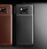 Auto Focus Xiaomi Redmi 9 Case - Carbon Fiber Texture Shockproof Case Rubber Cover Brown