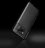 Auto Focus Xiaomi Redmi 9 Case - Carbon Fiber Texture Stoßfeste Hülle Gummiabdeckung Braun