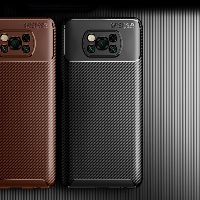 Auto Focus Xiaomi Poco F2 Pro Case - Carbon Fiber Texture Shockproof Case Rubber Cover Brown