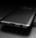 Auto Focus Xiaomi Redmi Note 9S Hoesje - Carbon Fiber Textuur Shockproof Case Rubber Cover Bruin