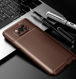 Auto Focus Xiaomi Redmi 9T Case - Carbon Fiber Texture Shockproof Case Rubber Cover Brown