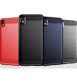 Stuff Certified® Xiaomi Redmi Note 9 Case - Carbon Fiber Texture Shockproof Case TPU Cover Blue