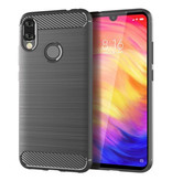 Stuff Certified® Xiaomi Redmi 8 Case - Carbon Fiber Texture Shockproof Case TPU Cover Gray