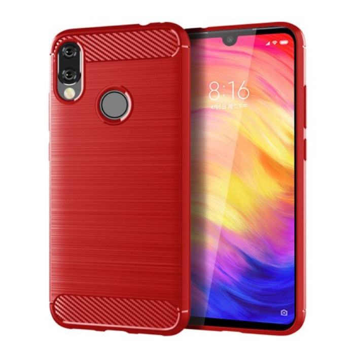 Xiaomi Redmi 7 Case - Carbon Fiber Texture Shockproof Case TPU Cover Red