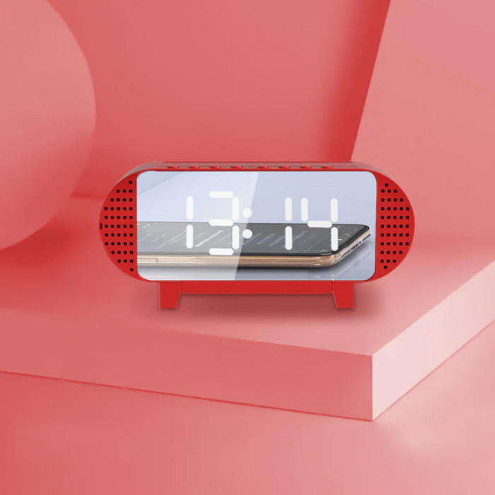 Digitale LED-Uhr mit Lautsprecher - Wecker Spiegel Alarm Telefonhalter Snooze Helligkeitseinstellung Rot