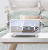 VITOG Cyfrowy zegar LED z głośnikiem - budzik lustro uchwyt na telefon z budzikiem drzemka regulacja jasności biały