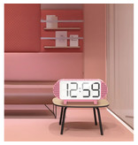VITOG Cyfrowy zegar LED z głośnikiem - Lustro z budzikiem Uchwyt na telefon z budzikiem Drzemka Regulacja jasności Różowy