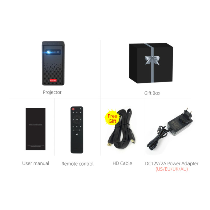 BYINTEK P20 LED Mini Projector met 5200mAh Batterij - Beamer Home Media Speler Zwart