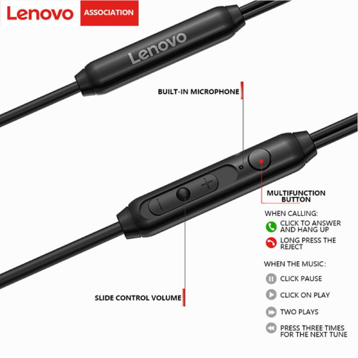 Lenovo H102 Earbuds with Mic and Controls - 3.5mm AUX Earpieces Volume Control Wired Earphones Earphone Black