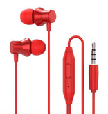 Lenovo H130 Earbuds with Storage Bag - Microphone and Controls - 3.5mm AUX Earpieces Volume Control Wired Earphones Earphone Red