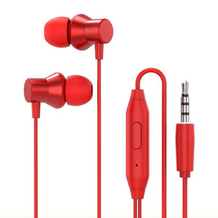 H130 Oordopjes met Opbergtasje - Microfoon en Controls - 3.5mm AUX Oortjes Volumebeheer Wired Earphones Oortelefoon Rood