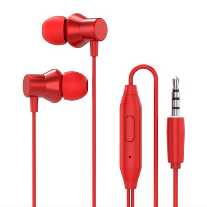 Słuchawki douszne H130 z torbą do przechowywania - Mikrofon i elementy sterujące - Słuchawki AUX 3,5 mm Regulacja głośności Słuchawki przewodowe Słuchawki czerwone