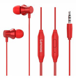 Lenovo H130 Earbuds with Storage Bag - Microphone and Controls - 3.5mm AUX Earpieces Volume Control Wired Earphones Earphone Red