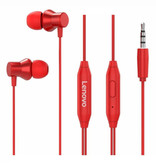 Lenovo H130 Oordopjes met Opbergtasje - Microfoon en Controls - 3.5mm AUX Oortjes Volumebeheer Wired Earphones Oortelefoon Rood