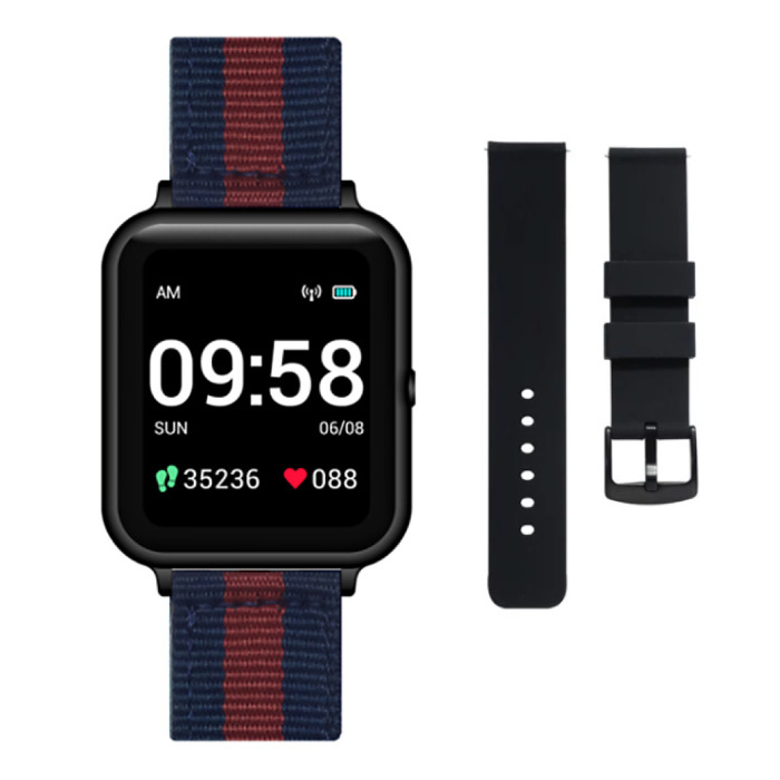 S2 Smartwatch mit extra Armband - Fitness Sport Activity Tracker Silica Gel Watch Android Blau-Rot