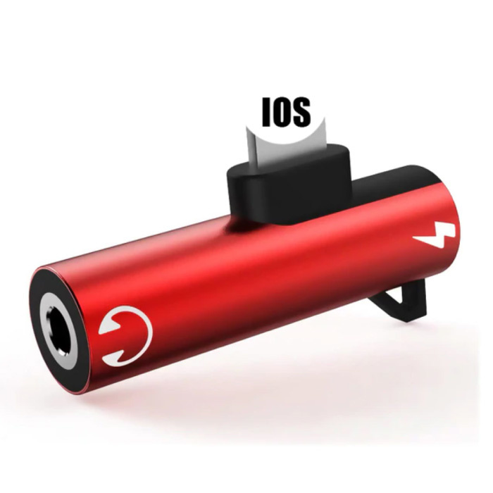 Caricabatterie Lightning per iPhone e splitter AUX - Adattatore splitter audio per cuffie rosso