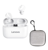 Lenovo Écouteurs sans fil HT18 avec pochette de rangement et microphone intégré - Écouteurs ANC à commande tactile Écouteurs TWS Bluetooth 5.0 Écouteurs blancs