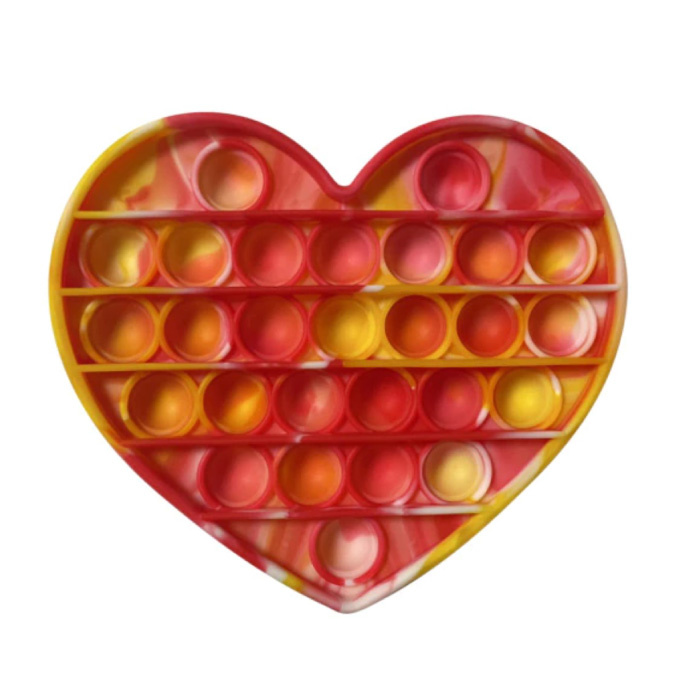 Pop It - Fidget Anti Stress Toy Bubble Toy Silicone Heart Red-Yellow