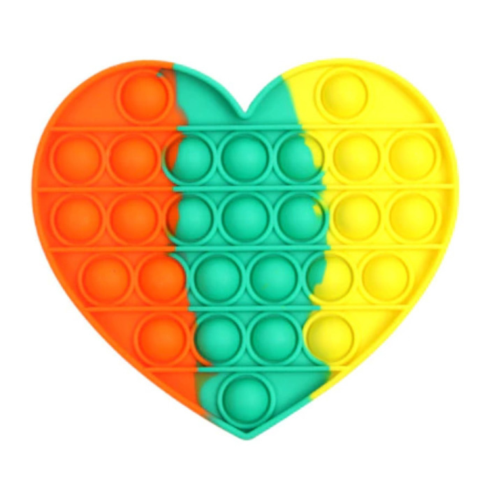 Pop It - Fidget Anti Stress Toy Bubble Toy Silicone Heart Orange-Green-Yellow
