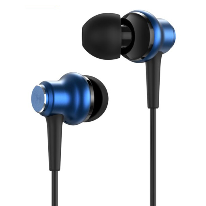 F37 Słuchawki douszne z mikrofonem i elementami sterującymi - Słuchawki douszne AUX 3,5 mm Regulacja głośności Słuchawki przewodowe Słuchawki douszne Niebieskie