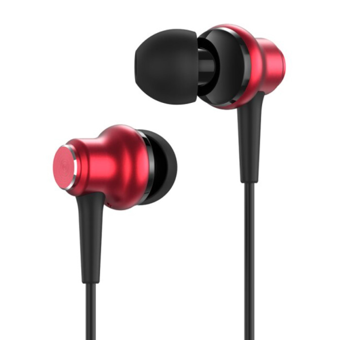 F37 Ohrhörer mit Mikrofon und Bedienelementen - 3,5-mm-AUX-Ohrhörer Lautstärkeregler Kabelgebundene Kopfhörer Ohrhörer Rot