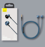 Baseus H19 Earbuds with Mic and Controls - 3.5mm AUX Earbuds Volume Control Wired Earphones Earphones Blue