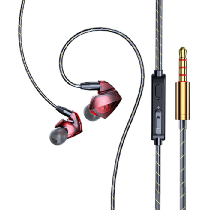 T06 Ohrhörer mit Mikrofon- und Musiksteuerung - 3,5-mm-AUX-Ohrhörer Kabelgebundene Kopfhörer Lautstärkeregler für Kopfhörer Rot