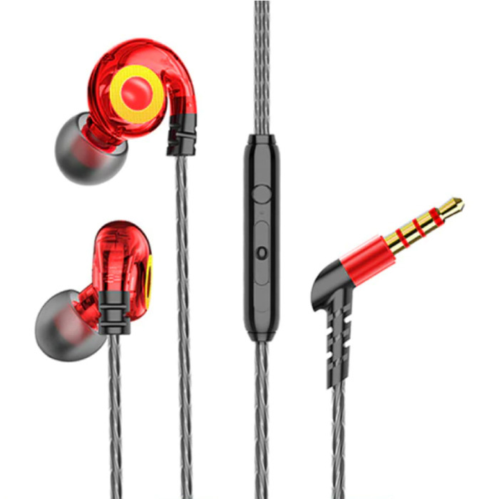T05-Ohrhörer mit Mikrofon- und Musiksteuerung - 3,5-mm-AUX-Ohrhörer Kabelgebundene Kopfhörer Lautstärkeregler für Kopfhörer Rot