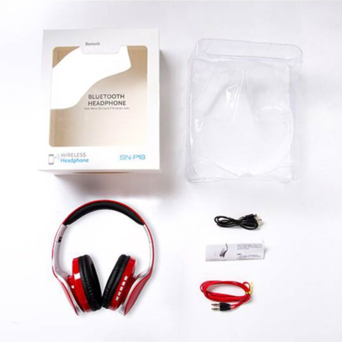 PunnkFunnk P18 Bluetooth-Kopfhörer mit Aufbewahrungstasche - Faltbares Headset DJ-Kopfhörer Rot