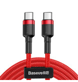 Baseus 60W USB-C naar USB-C Oplaadkabel 1 Meter Gevlochten Nylon - Tangle Resistant Oplader Data Kabel Rood