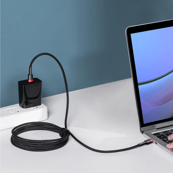 Baseus 60W Kabel ładujący USB-C na USB-C 2-metrowy pleciony nylon - Odporny na splątanie kabel danych ładowarki Czerwony